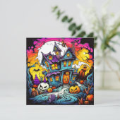 Carte Maison Hantée Halloween au clair de lune (Debout devant)