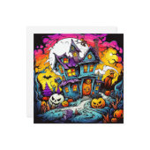 Carte Maison Hantée Halloween au clair de lune (Devant/Arrière en situation)