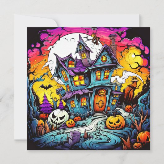 Carte Maison Hantée Halloween au clair de lune (Devant)