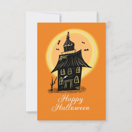 Carte Maison hantée Halloween noire orange (Devant)
