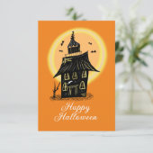 Carte Maison hantée Halloween noire orange (Debout devant)