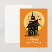 Carte Maison hantée Halloween noire orange (Devant / Derrière)