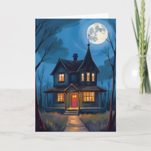 Carte Maison hantée Halloween Peint à la main (Devant)