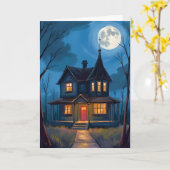 Carte Maison hantée Halloween Peint à la main (Fleur jaune)