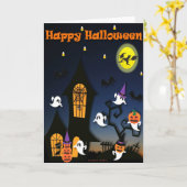 Carte Maison hantée joyeuse Halloween (Fleur jaune)