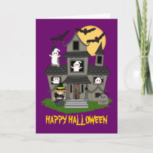 Carte Maison hantée par Halloween mignonne et petite
