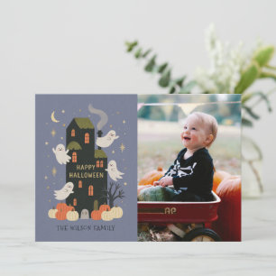 Carte Maison Hantée Photo Personnalisée Famille Hallowee