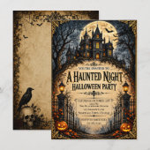 Carte Maison Hantée Soirée Halloween Gothique Hantée (Devant / Derrière)