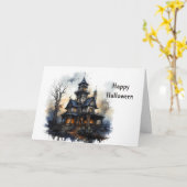 Carte Maison hantée victorienne d'Halloween (Fleur jaune)