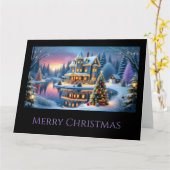 Carte Maison victorienne au bord du lac à Noël (Fleur jaune)