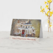 Carte Maison Victorienne De Noël Avec Nom De Famille (Fleur jaune)