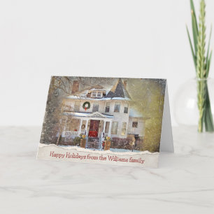 Carte Maison Victorienne De Noël Avec Nom De Famille
