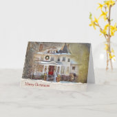 Carte Maison Victorienne De Noël En Neige (Fleur jaune)