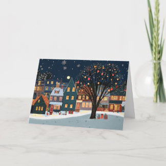 Carte Maisons de neige avec lumières de Noël