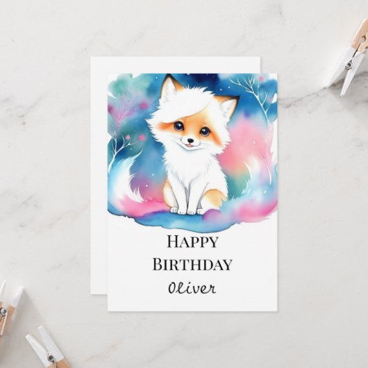 Carte Majestic Cute Fox Anniversaire (Devant/Arrière en situation)