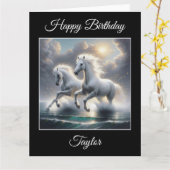 Carte Majestic Glitterie Chevaux blancs Paysage marin (Fleur jaune)