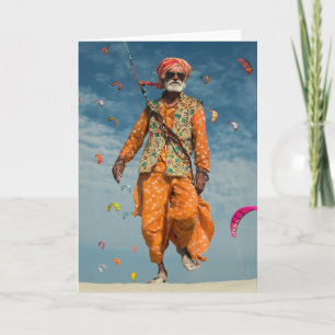 Carte Majestic indienne Elder Kite Flying on the Beach