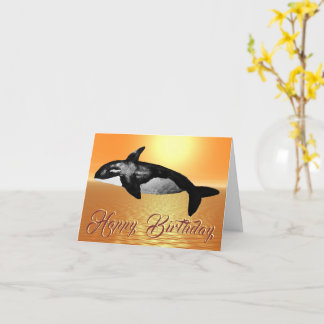 Carte Majestic Orca Orange Ocean Sunset Birthday Card
