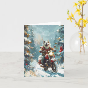Carte Malamute d'Alaska à moto Noël