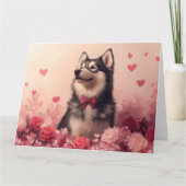 Carte Malamute d'Alaska avec des Roses - Saint-Valentin  (Devant)