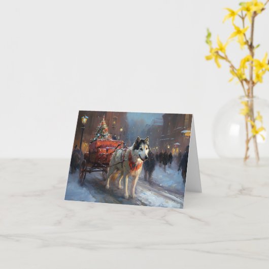 Carte Malamute d'Alaska Saison de Fêtes de Noël (Fleur jaune)