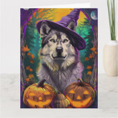 Carte Malamute d'Alaska Sorcière d'Halloween et Citroui (Devant)