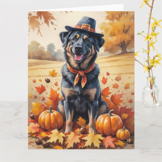 Carte Malinois Belge À L'Automne Quitte L'Art Thanksgivi (Fleur jaune)