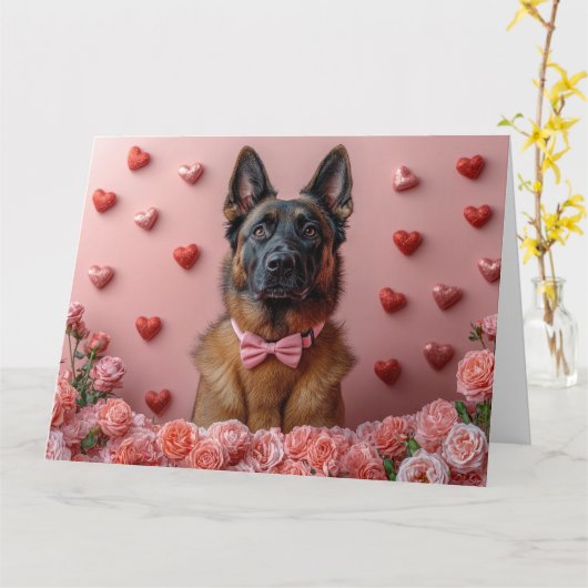Carte Malinois belge avec Rose - Saint Valentin (Fleur jaune)