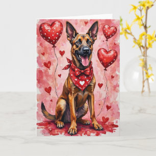Carte Malinois belge Chien de la Saint-Valentin avec des