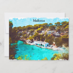 Carte Mallorca Espagne Vue panoramique à l'aquarelle Pay