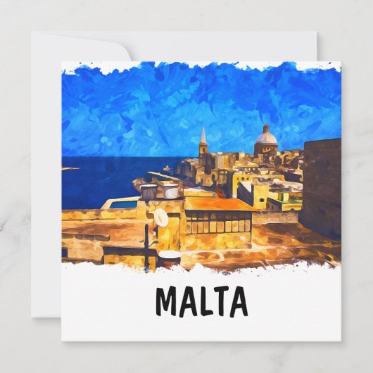 Carte Malte Vintage voyage d'aquarelle Valletta (Devant)
