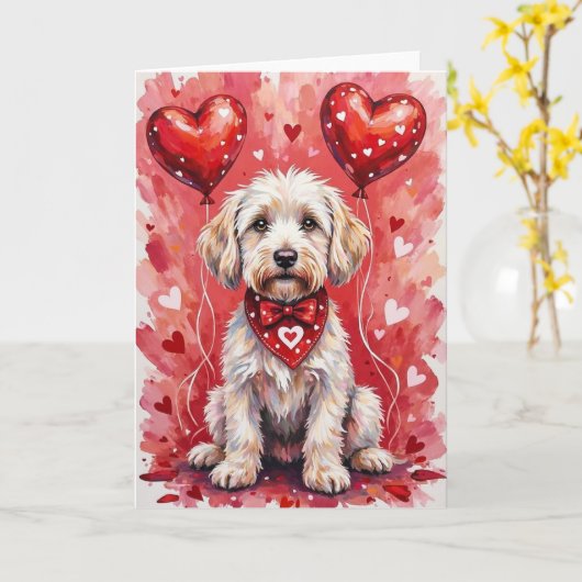 Carte Maltese Valentine’s Day Dog with Hearts Red (Fleur jaune)