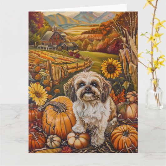 Carte Malti Tzu Chien Moisson d'automne Thankgiving (Fleur jaune)