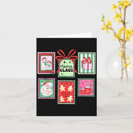 Carte Mama Claus Christmas Mom Stamp Bow Pajama Matching (Fleur jaune)