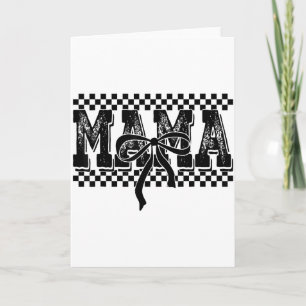 Carte Mama Coquette à carreaux rétro noeud maman floral