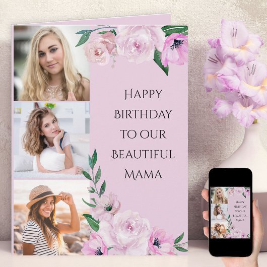 Carte Mama Joyeux anniversaire 3 Photo Rose Floral