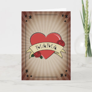 Carte Mama Vintage Heart Rose Tatouage Fête des Mères