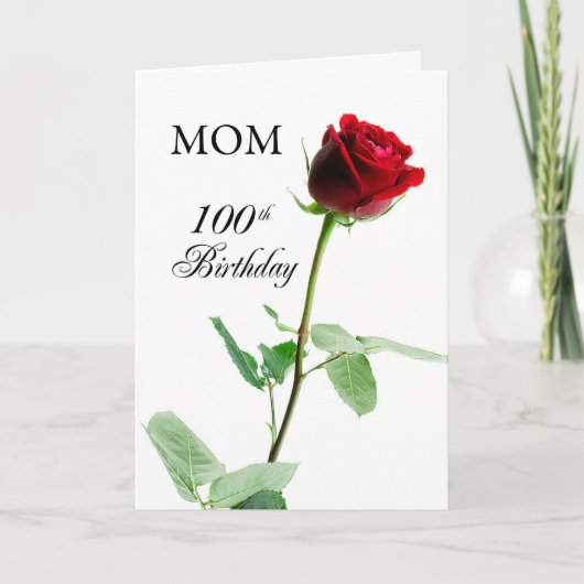 Carte Maman 100e anniversaire Fleur de rose rouge (Devant)