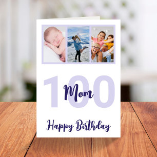 Carte Maman 100e anniversaire Purple Script photo Collag