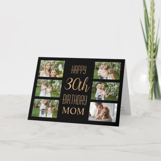 Carte Maman 30e anniversaire Black Gold 6 Photos Collage (Devant)