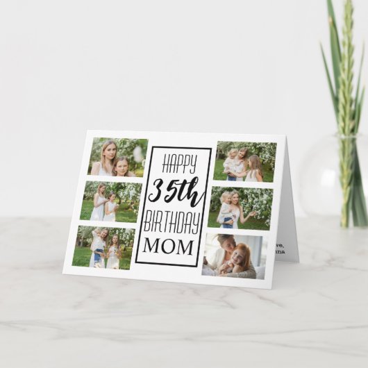 Carte Maman 35e anniversaire Noir Blanc 6 Photos Collage (Devant)