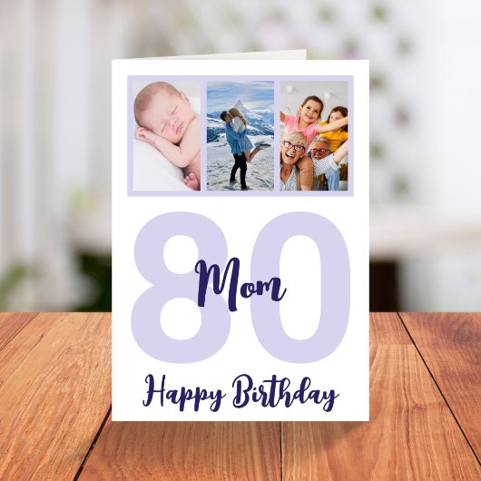 Carte Maman 80e anniversaire Purple Script photo Collage