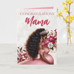 Carte Maman afro-américaine attend bébé Rose & Or