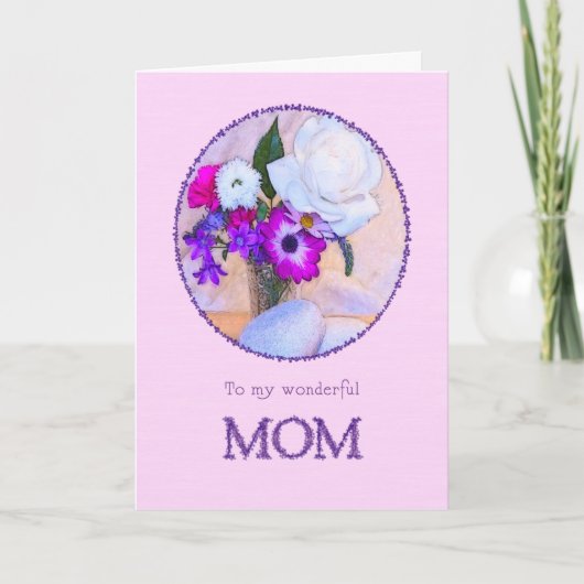 Carte Maman, anniversaire avec des fleurs peintes. (Devant)