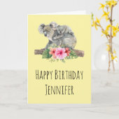 Carte Maman & Bébé Koala Ours Aquarelle mignonne (Fleur jaune)