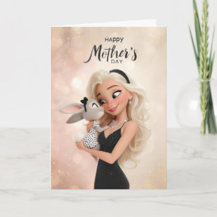 Carte Maman blonde tenant un lapin mignon Joyeuse fête d