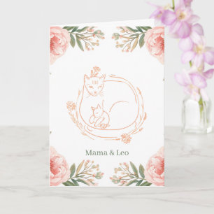 Carte Maman chat et chaton personnalisés Floral Fête des