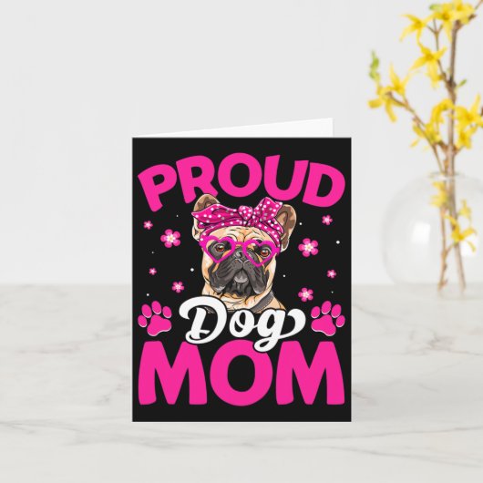 Carte Maman chien bouledogue français chignon décoiffé f (Fleur jaune)