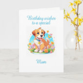 Carte Maman Chien chiot d'anniversaire (Fleur jaune)