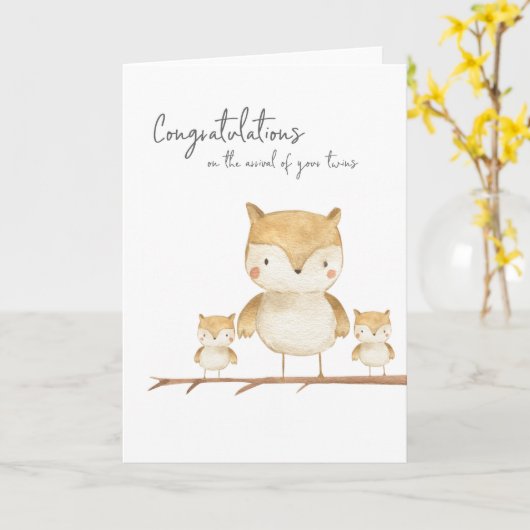 Carte Maman Chouette et Jumeaux (Fleur jaune)